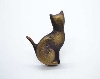 Vintage messing kattenknop: handgemaakte deur-/ladehandgreep
