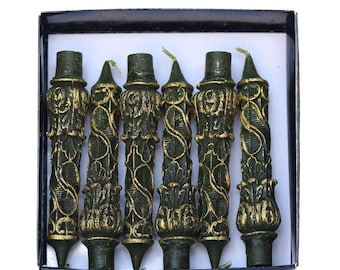 Green Spiral Pillar Candle: Baroque Gold Table Decor