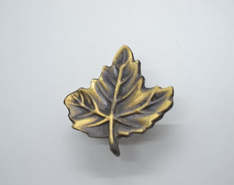 Brass Leaf Drawer Knob: Vintage Farmhouse Cabinet Handle