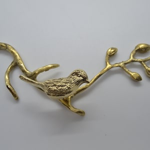 BRANCH WITH BIRD 1 , Leaf Brass Door Handle, Wardrobe Handle, Brass Door Knobs, Handles for Doors, Main Door Handles, Leafy Branch