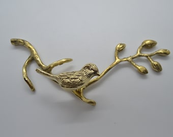 BRANCH WITH BIRD 1 , Leaf Brass Door Handle, Wardrobe Handle, Brass Door Knobs, Handles for Doors, Main Door Handles, Leafy Branch