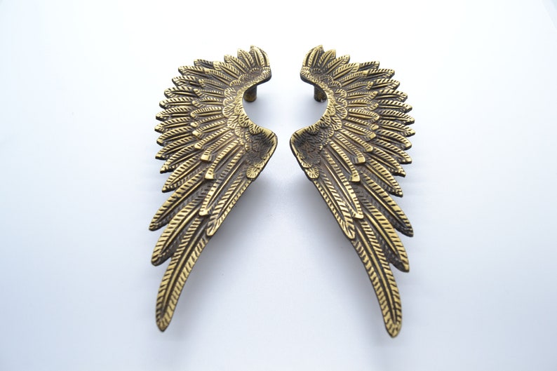 ANGEL WING HANDLE Pair Brass Door Handle Wardrobe Handle Etsy