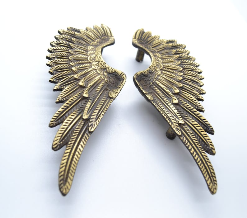 ANGEL WING HANDLE Pair Brass Door Handle Wardrobe Handle Etsy