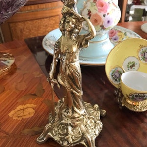 VINTAGE BRASS CANDELABRA, Solid Brass 5 Arm Candle Holder, French Table Centerpiece, Boho Candlesticks, Rustic, Victorian Candle Holder
