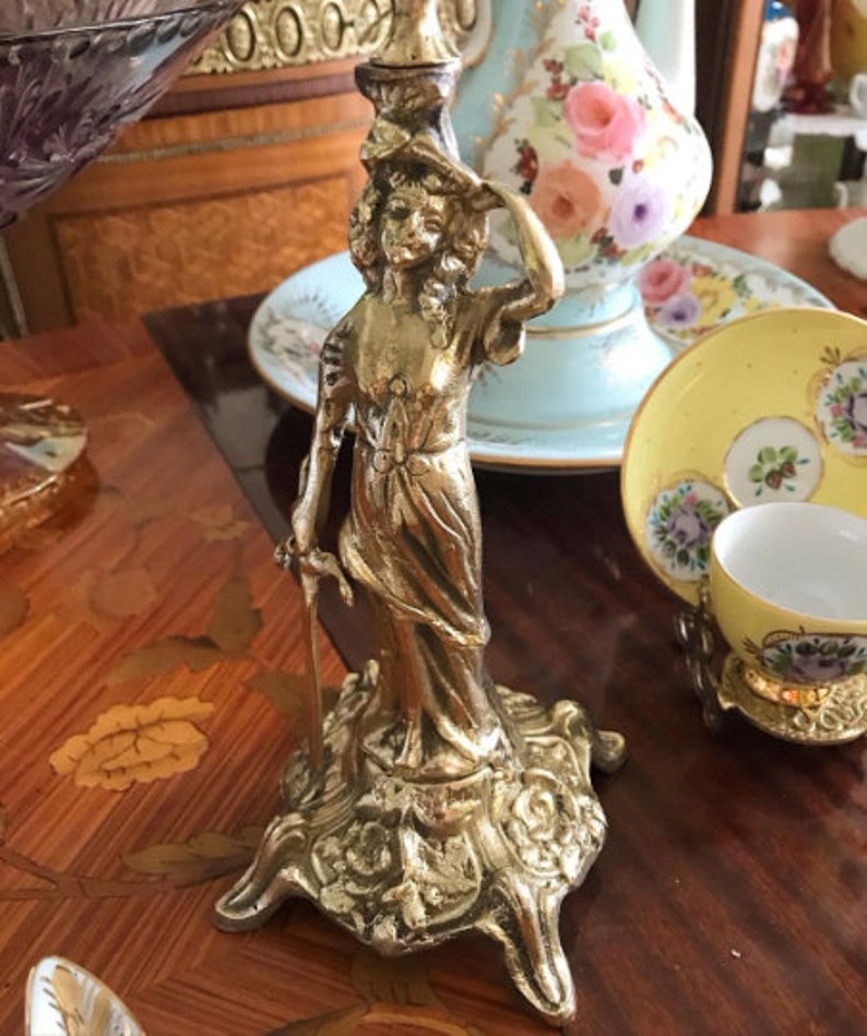VINTAGE BRASS CANDELABRA, Solid Brass 5 Arm Candle Holder, French Table Centerpiece, Boho Candlesticks, Rustic, Victorian Candle Holder