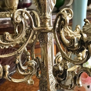 VINTAGE BRASS CANDELABRA, Solid Brass 5 Arm Candle Holder, French Table Centerpiece, Boho Candlesticks, Rustic, Victorian Candle Holder
