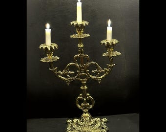 Vintage Brass Candelabra: 3-Arm French Baroque Candle Holder