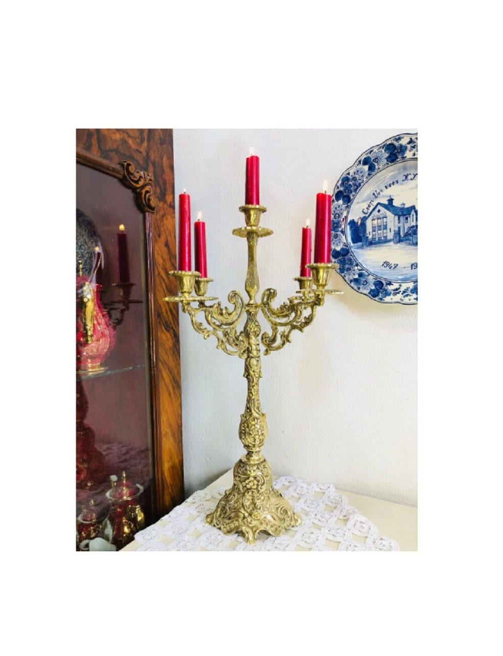Brass Candelabra Baroque 5-Arm French Table Centerpiece