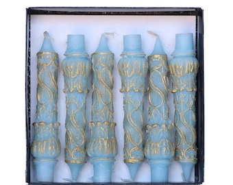 Blue Spiral Pillar Candle: Baroque Gold Table Decor