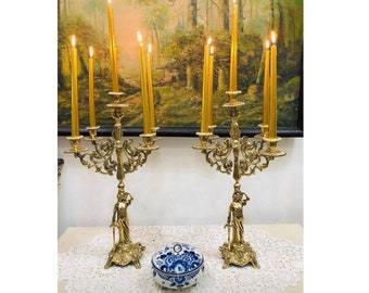Vintage Brass 5-Arm Candelabra: Baroque Rocaille Candle Holder