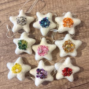 Felt Beaded Star Ornament: Hand-Embroidered Wool Decoration