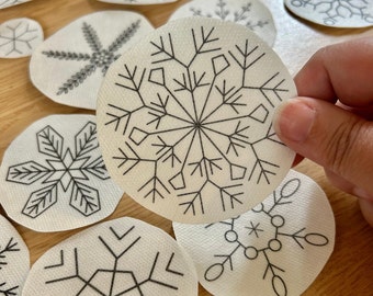 Stick and stitch / Snowflake Pack / Water Soluble embroidery stickers / Up cycle / Customise Clothes / Patch / Hand embroidery tool