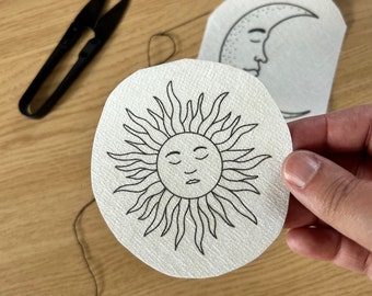 Stick and stitch / Sun and moon Pack / Water Soluble embroidery stickers / Up cycle / Customise Clothes / Patch / Hand embroidery tool