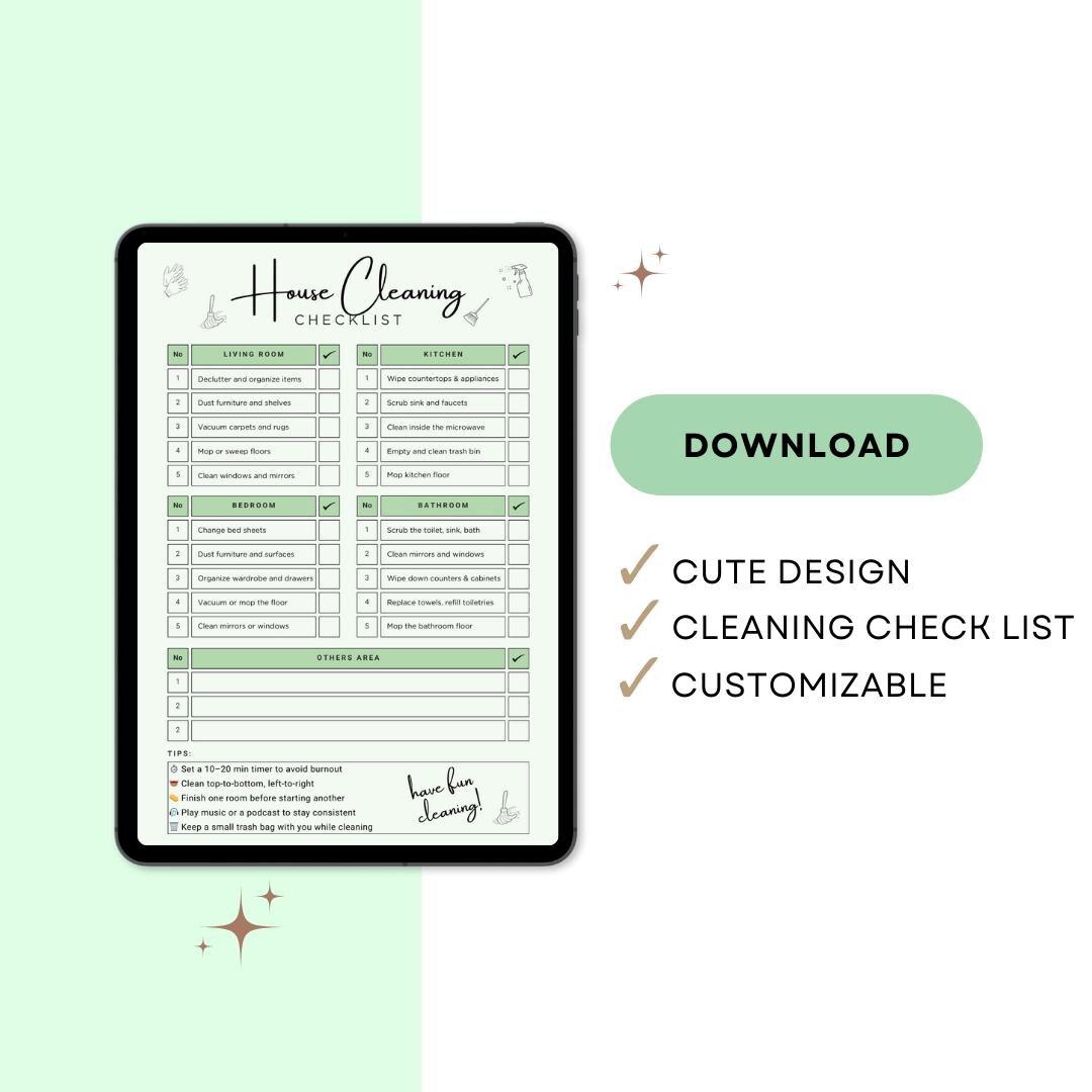 Checklist Clean Modern Digital Cleaning Checklist (customizable) - Etsy Canada