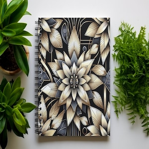 Cuaderno en espiral floral Art Déco: páginas rayadas, diseño floral elegante, perfecto para diario, escuela, oficina, regalos
