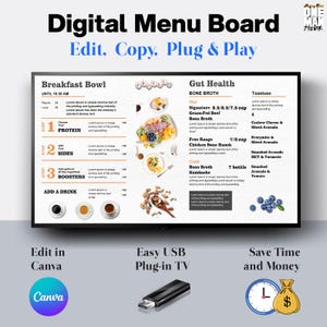 Digital Menu Board Template: Restaurant TV Signage (Canva Editable, 1920x1080, USB Plug and Play)
