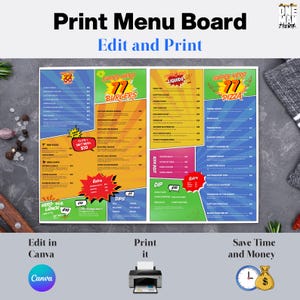 Super Hero Style Cafe Menu Board Template  | Printable & Editable in Canva
