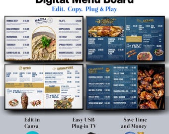Menu 4k Animated 4K Vertical Restaurant Menu Board: Editable Canva Template ...