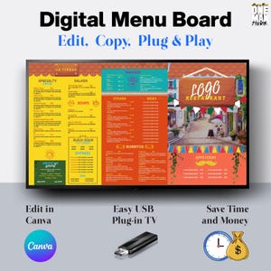 Mexican Restaurant Menu Board Templates: 4K Digital TV Display (Canva Editable, USB Plug & Play)