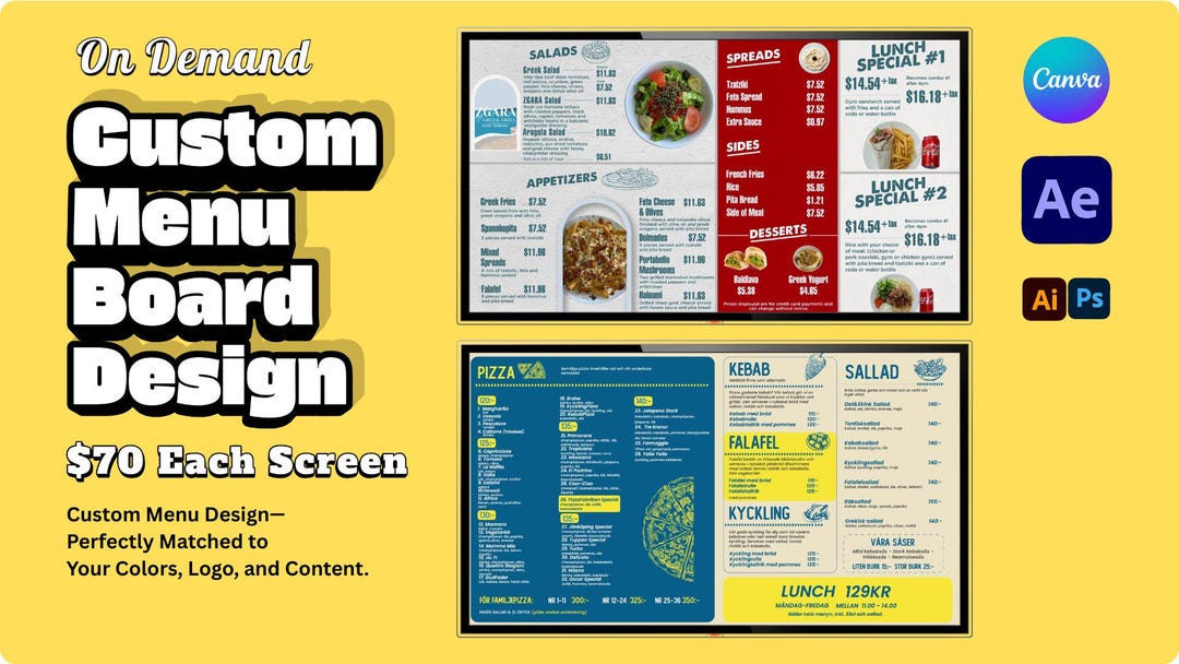 Custom Animated/static Restaurant Menu Board Template: Digital TV Menu ...