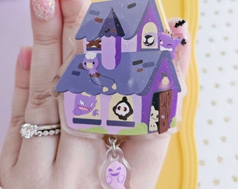 Spooky haunted house deco acrylic topper with charm - Deco phone accessory, Tablet accessory, Gamer gift, Ghost type,  Kawaii accessories