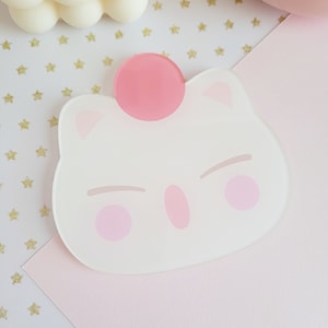 Cute Fantasy Pom Acrylic Coaster, Desk accessories, Kawaii, Pastel, Kupo, Fantasy, Desk coaster, Game coaster, Game accessories, Gamer setup
