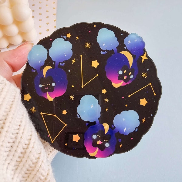 Galaxy friends glitter gold foil acrylic coaster - Game coaster, Cute teapot, Ghost type, Gamer gift, Kawaii, Coaster for tea or coffee bar