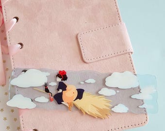 Flying Witch & Cat Acrylic Bookmark - Book accessories, Booktok, Bookmark, Game Bookmark, Gamer Gift, Kawaii, Pastel, Stationary