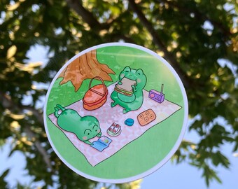 Frog Picnic Sticker | Glossy Laminated Waterproof Weatherproof Sticker | Laptops, phone cases, bottles, journals