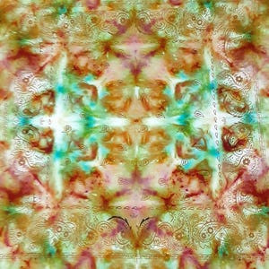 Ice-dyed, pre-printed Bandana, 22&quot; x 22&quot;, Multicolor, Orange, Pink, Yellow & Green. &quot;Dragon Egg only&quot;.
