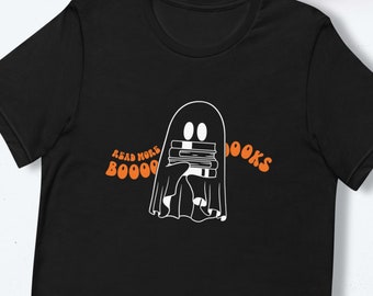 Read More Booooooks Ghost T-Shirt | halloween shirt, ghost with books, cute ghost shirt, teacher halloween shirt, bookish halloween ghost