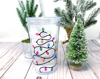 Gobelet de lumières de Noël changeant de couleur | tasse de voyage de Noël, gobelet à changement de température, gobelet en plastique avec paille, tasse à lumières de Noël