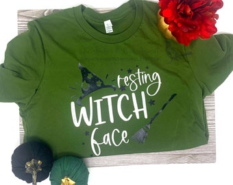 Camiseta con cara de bruja en reposo / divertida camiseta de Halloween, linda camiseta de bruja, camiseta con juego de palabras de Halloween, camisetas con temática de otoño