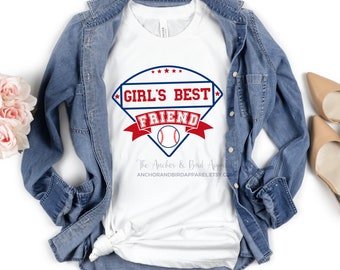 T-shirt Texas Baseball Diamond du meilleur ami de la fille | tee-shirt de baseball, chemise rouge blanche et bleue, chemises de sport pour femmes, inspirées du baseball