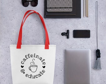 Caféiner et éduquer le sac fourre-tout | sac fourre-tout pour professeur, fourre-tout pour professeur, grand sac d'école pour professeur