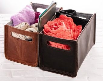 Leather storage basket, custom size basket and bins, large storage for home