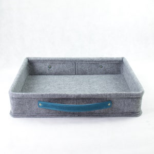 IN STOCK Set of 3 Storage baskets 14Wx14Dx4H Felt with light blue leather handle, felt basket for shelves, shelf storage boxes