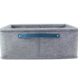 IN STOCK Set of 3 Storage baskets 14Wx14Dx4H Felt with light blue leather handle, felt basket for shelves, shelf storage boxes