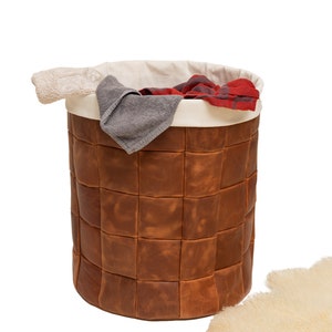 Large leather laundry bathroom storage bin, leather catchall basket, toys storage basket, households bin, nursery storage