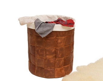 Large leather laundry bathroom storage bin, leather catchall basket, toys storage basket, households bin, nursery storage