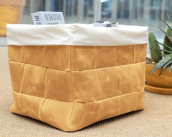 Storage Basket Leather with Removable fabric liner, home storage and organization, possible in custom size