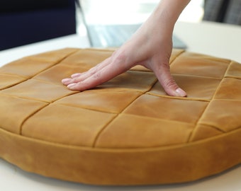 Round leather seat cushion, 2 inch round leather cushion, round custom cushion, custom size rounded seat cushion, leather round stool pillow
