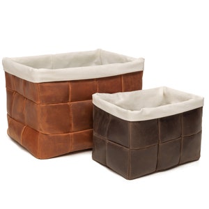 Leather basket, leather storage bin, leather storage basket, leather decor for home