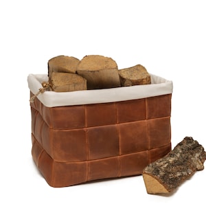Firewood holder indoor, log basket for fireplace, firewood basket, leather log, leather holder storage, leather wood holder