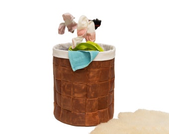 Storage Organization Leather storage bin, laundry hamper, living room decorative bin, laundry leather basket, large firewood basket