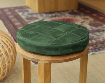 Set of 2 round leather seat cushion (size 20"x2") - Green color