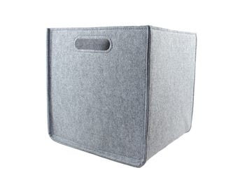Gray felt storage basket for cd, cd baskets, toys basket, CD storage box with handle, felt basket, minimalist scandinavian style organizer