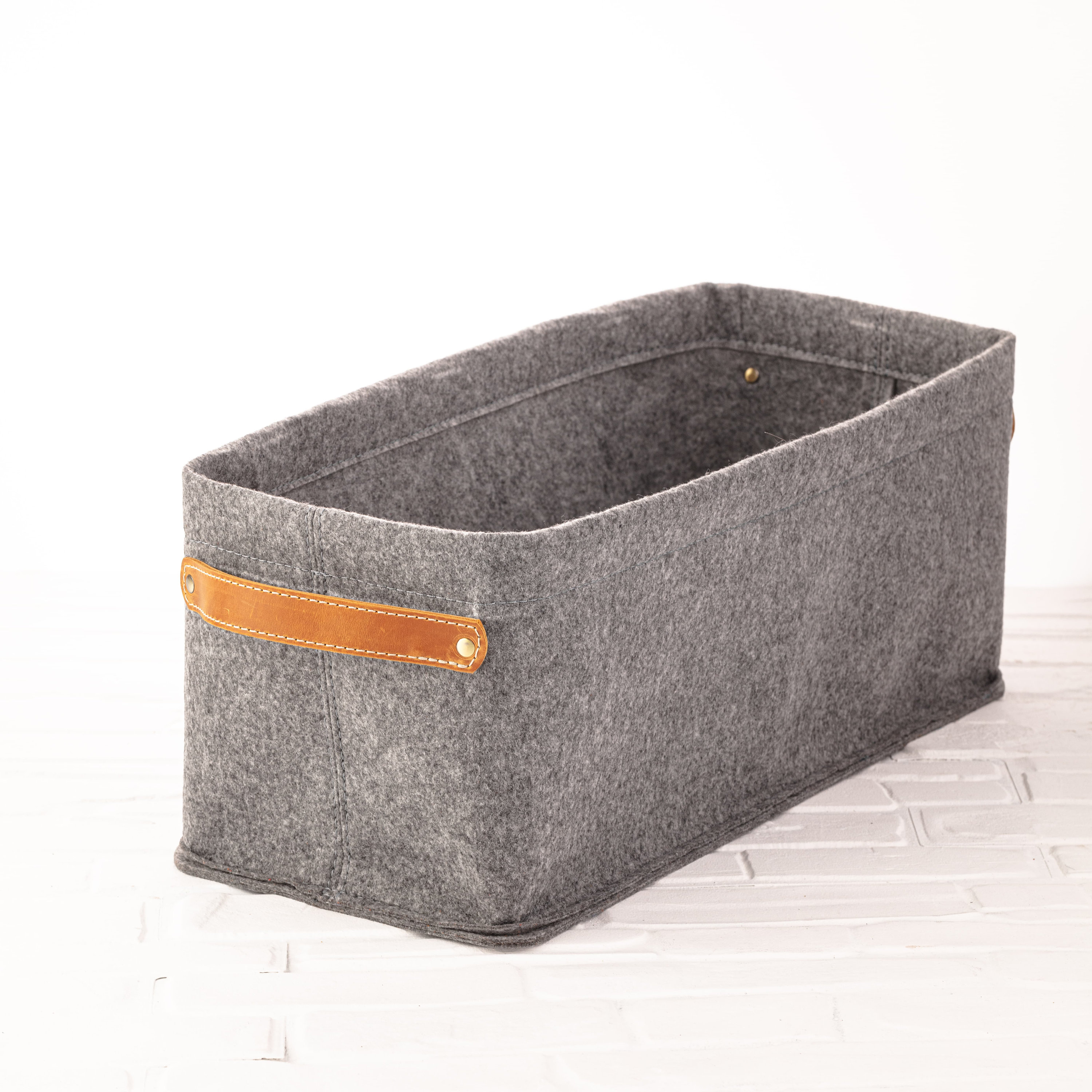 Custom Size Felt Basket With Leather Handle Cd Storage Toys Etsy
