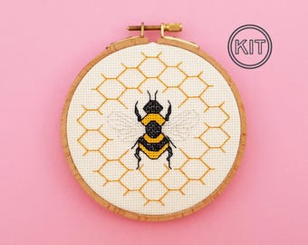 Kit De Broderie Point De Croix Abeilles Et Fleurs - Pré-imprimé Ou Non, DMC, Idéal Débutants Adultes
