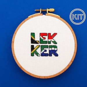 Lekker Cross Stitch Kit | Modern Cross Stitch | South African Flag | 5 inch Hoop | Hoop Optional